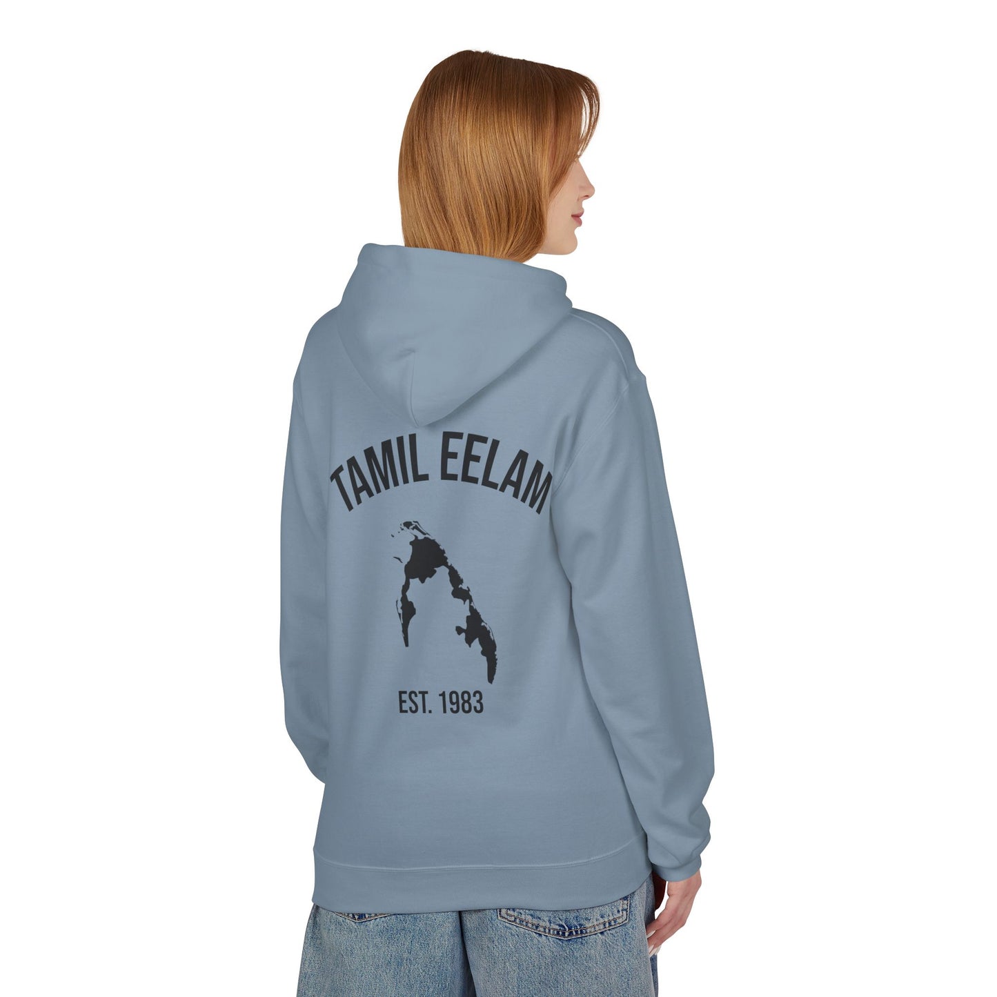 Copy of Tamil Eelam Hoodie with Tiger Crest WHITE/BLACK — Est. 1983 Back Print