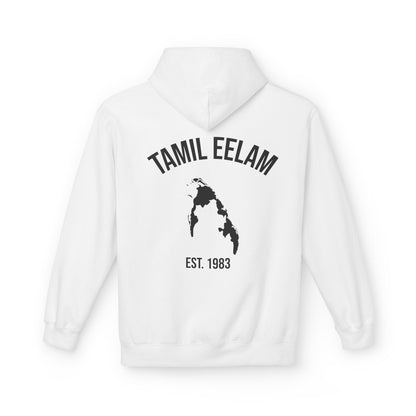 Copy of Tamil Eelam Hoodie with Tiger Crest WHITE/BLACK — Est. 1983 Back Print