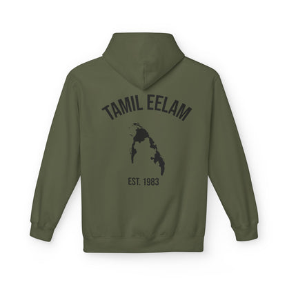 Copy of Tamil Eelam Hoodie with Tiger Crest WHITE/BLACK — Est. 1983 Back Print