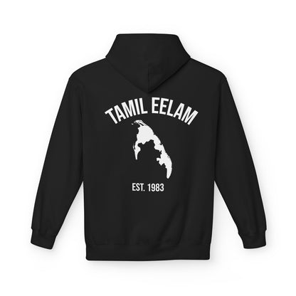 Copy of Tamil Eelam Hoodie with Tiger Crest WHITE/BLACK — Est. 1983 Back Print