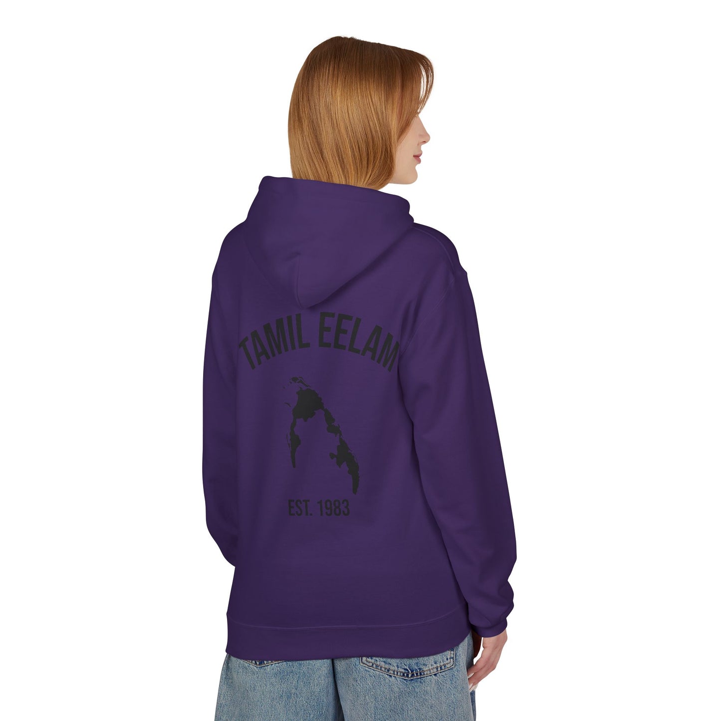 Copy of Tamil Eelam Hoodie with Tiger Crest WHITE/BLACK — Est. 1983 Back Print