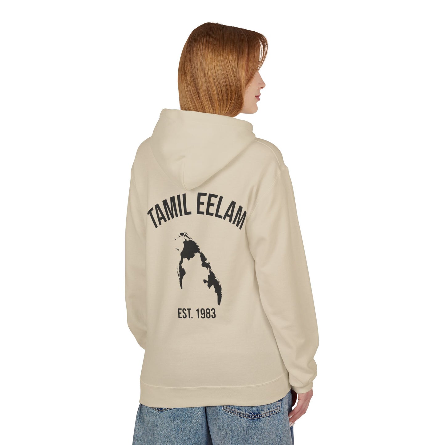 Copy of Tamil Eelam Hoodie with Tiger Crest WHITE/BLACK — Est. 1983 Back Print