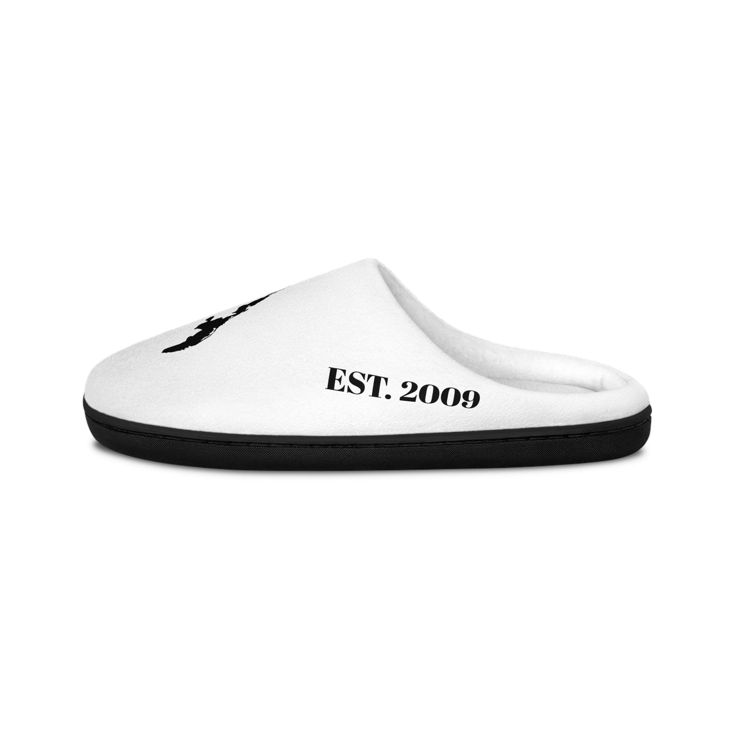 Men's Indoor Slippers — Minimal Black Text & Deer Silhouette Cozy House Slippers