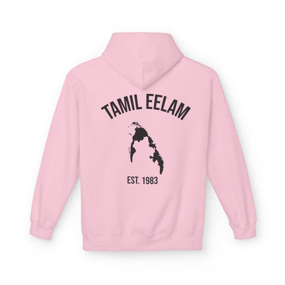 Copy of Tamil Eelam Hoodie with Tiger Crest WHITE/BLACK — Est. 1983 Back Print