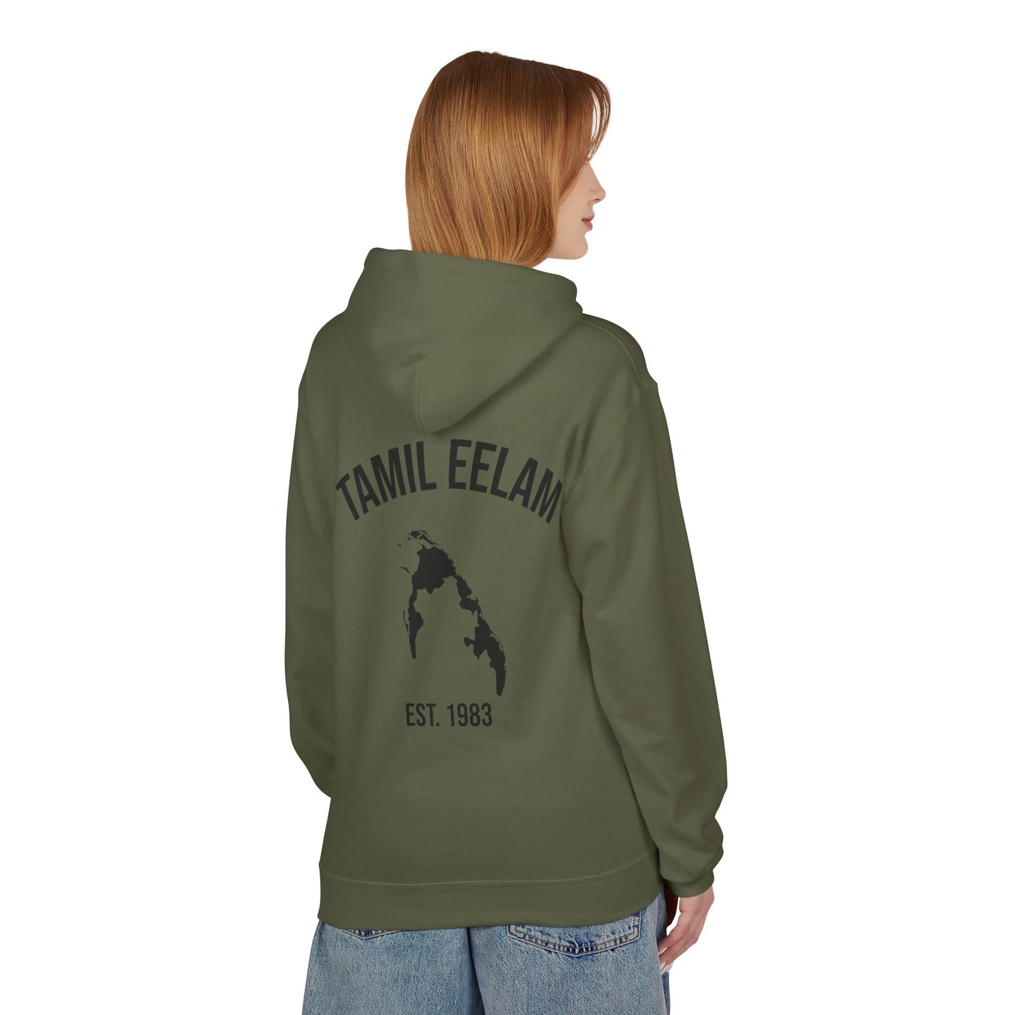Copy of Tamil Eelam Hoodie with Tiger Crest WHITE/BLACK — Est. 1983 Back Print