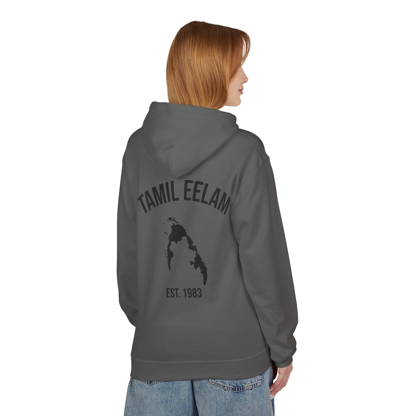 Copy of Tamil Eelam Hoodie with Tiger Crest WHITE/BLACK — Est. 1983 Back Print