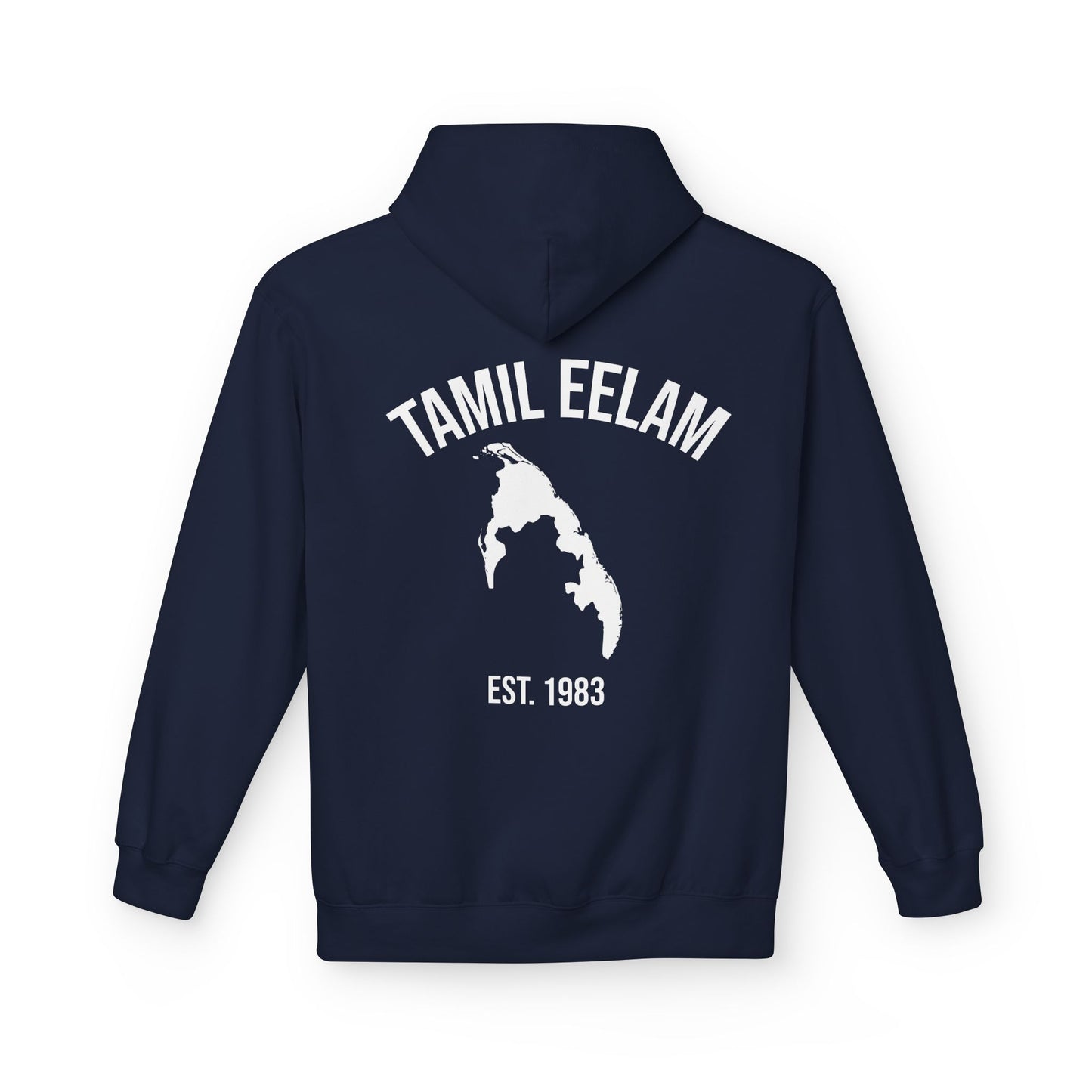 Copy of Tamil Eelam Hoodie with Tiger Crest WHITE/BLACK — Est. 1983 Back Print
