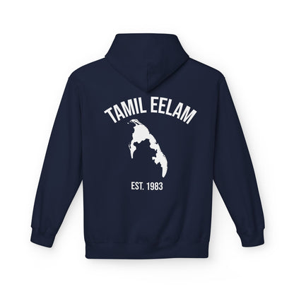 Copy of Tamil Eelam Hoodie with Tiger Crest WHITE/BLACK — Est. 1983 Back Print