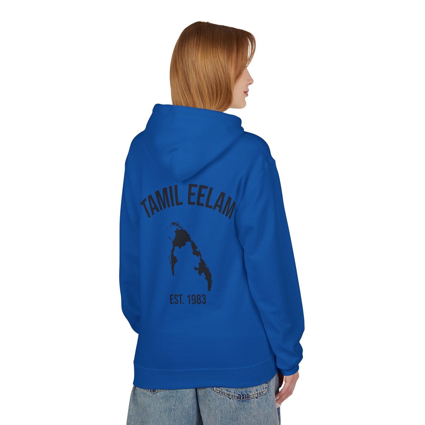 Copy of Tamil Eelam Hoodie with Tiger Crest WHITE/BLACK — Est. 1983 Back Print