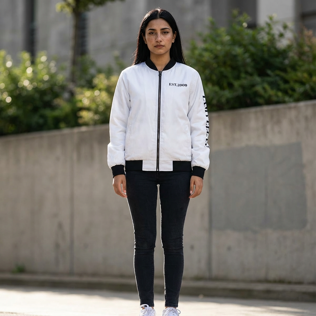 Bomber Jacket — EST.2009 Minimalist Black & White Back Graphic