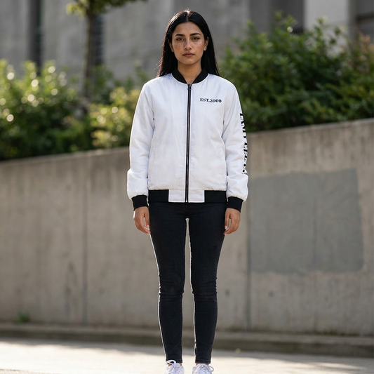 Bomber Jacket — EST.2009 Minimalist Black & White Back Graphic