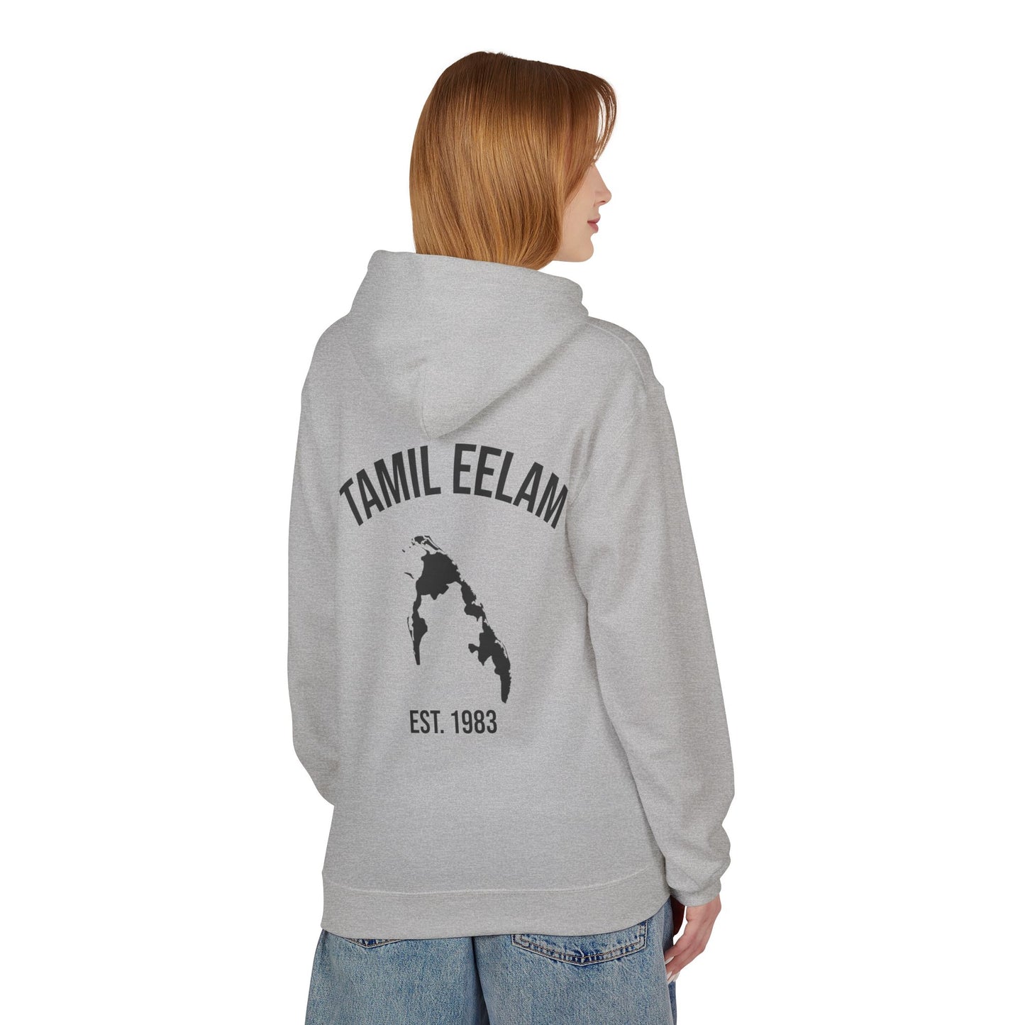 Copy of Tamil Eelam Hoodie with Tiger Crest WHITE/BLACK — Est. 1983 Back Print