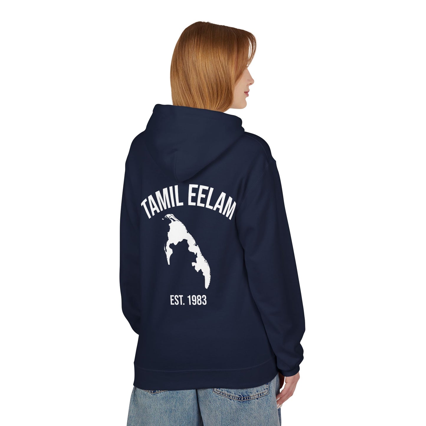Copy of Tamil Eelam Hoodie with Tiger Crest WHITE/BLACK — Est. 1983 Back Print